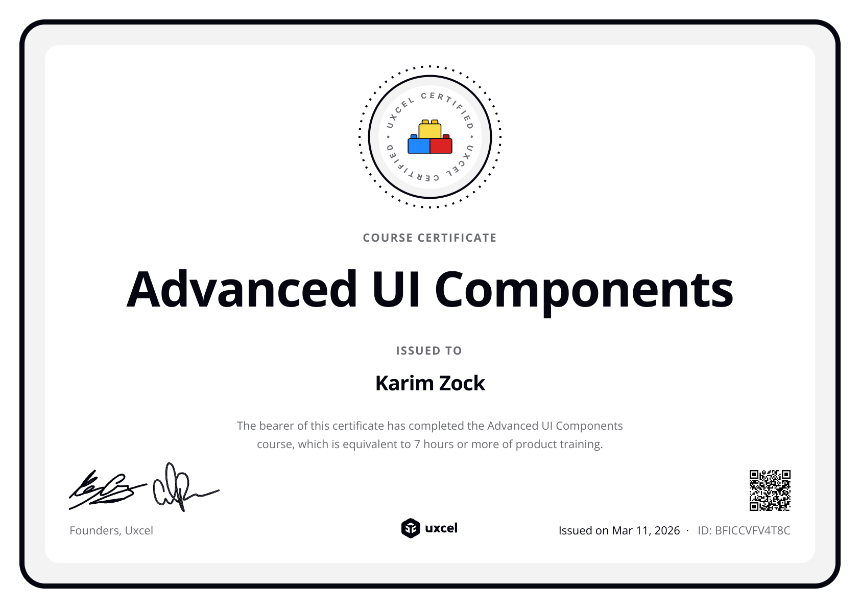 Karim Zock's certificate